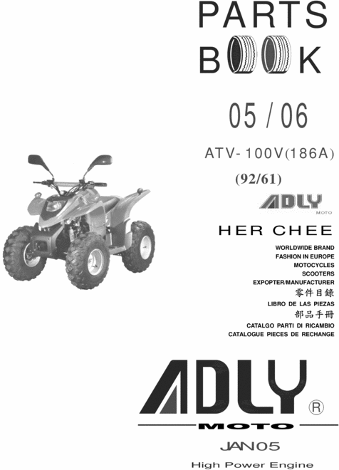 Product picture Adly ATV- 100V(186A) Parts Manual Catalog