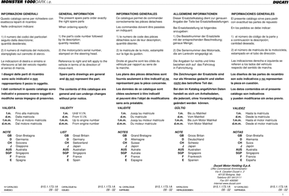 Product picture Ducati Part List M1000 Dark 2003, Parts Manual, PARTS MANUAL CATALOG 