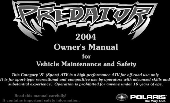 Product picture Polaris Predator 500 COMPLETE OFFICIAL OWNER, OWNERS, USER MANUAL 