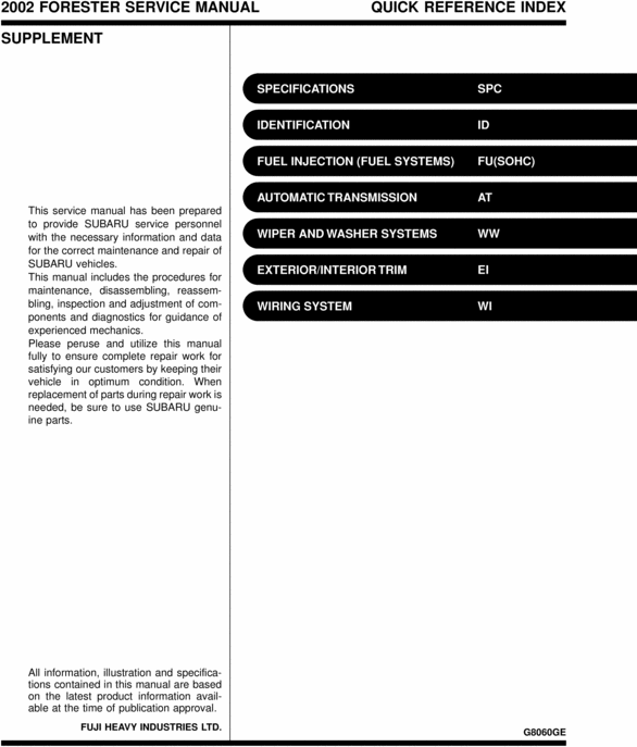 Product picture Subaru Forester 2002 COMPLETE FACTORY SERVICE / REPAIR / WORKSHOP MANUAL 