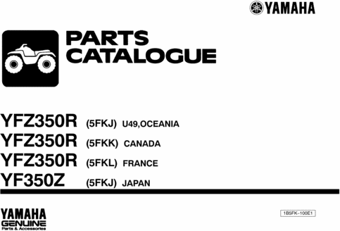 Product picture Yamaha YFZ350R YFZ350Z Parts LIST PARTS MANUAL CATALOG CATALOGUE