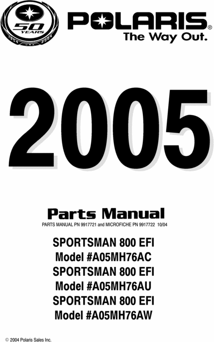Product picture Polaris SPORTSMAN 800 (TWIN) EFI Part List, Parts Manual, PARTS MANUAL CATALOG 